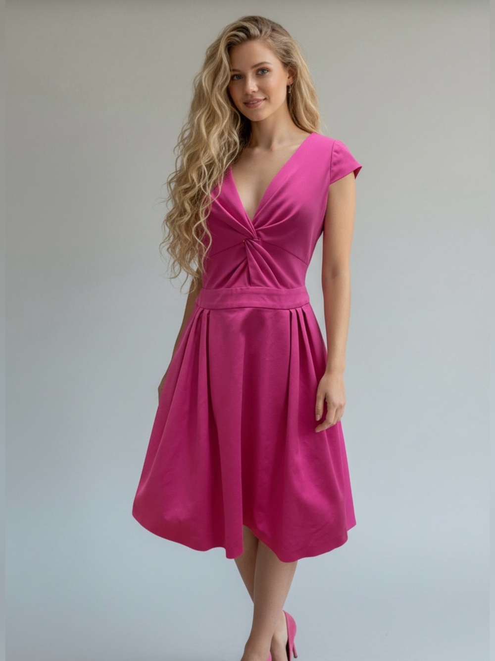Armani Collezioni Bright Fuchsia Twist-Front Midi Dress